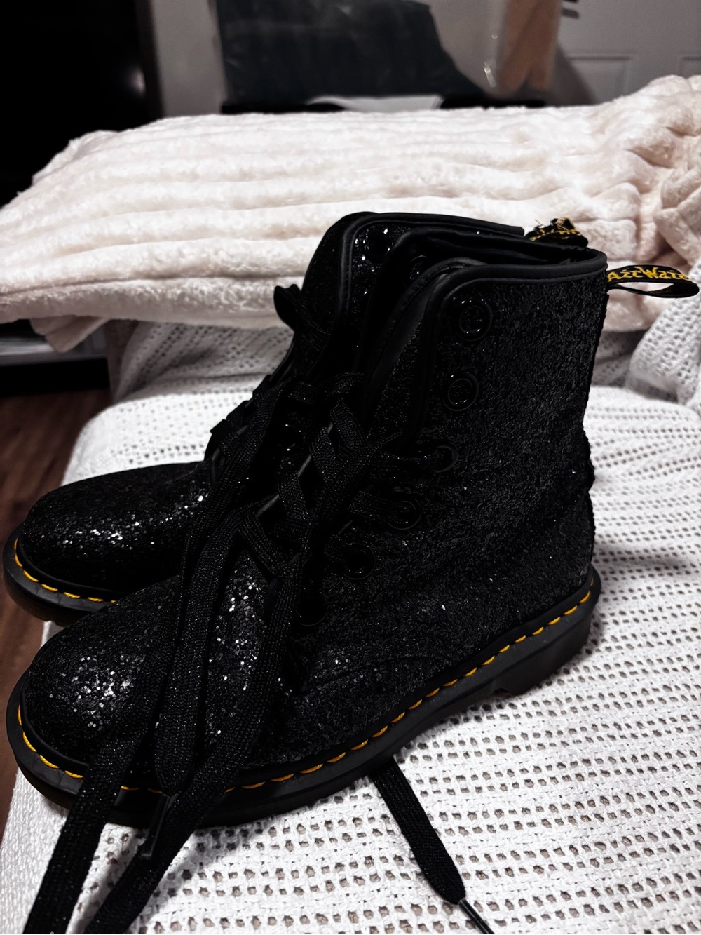 Dr. Martens 1460 Farrah Black Glitter Boots Women’s 8
